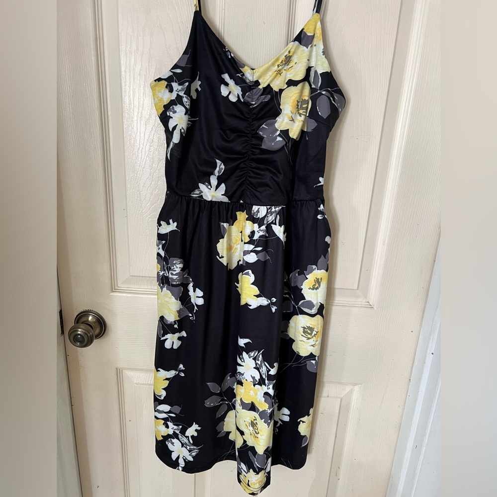 Black sundress with yellow flowers